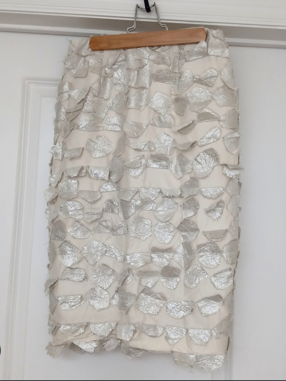 Ivory Ruffle-Texture Pencil Skirt with Silver Accents